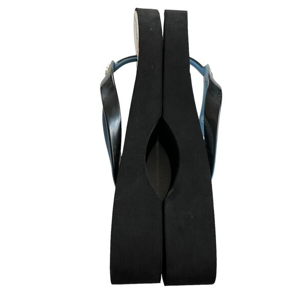 Brighton Love Platform Sandals Flip Flops 9 Black Blue Abstract Silver Heart - Picture 10 of 13